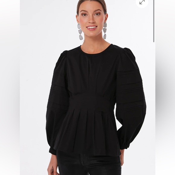 HUNTER BELL Black Pleated Puff Sleeve Blouse - Picture 2 of 15